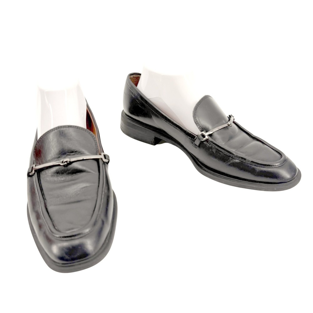 Sarto Bit Loafers Womens 9M Black Leather Almond Toe Gunmetal Hardware A-EDA